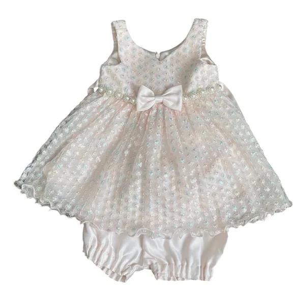american princess white pearl dress American Princess Ivory Floral Dress with Pearl Accents Size 6x/7